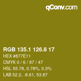 カラーコード: RGB 135.1 126.8 17 | qconv.com