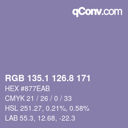カラーコード: RGB 135.1 126.8 171 | qconv.com
