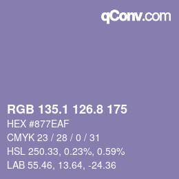 カラーコード: RGB 135.1 126.8 175 | qconv.com