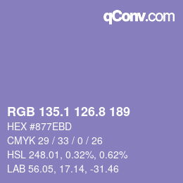 カラーコード: RGB 135.1 126.8 189 | qconv.com
