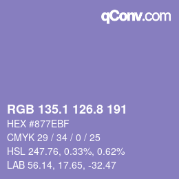 カラーコード: RGB 135.1 126.8 191 | qconv.com