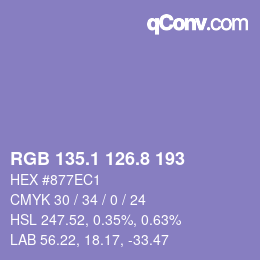 カラーコード: RGB 135.1 126.8 193 | qconv.com