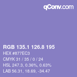 カラーコード: RGB 135.1 126.8 195 | qconv.com