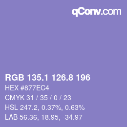 カラーコード: RGB 135.1 126.8 196 | qconv.com