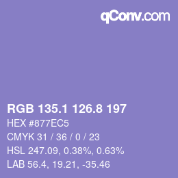 カラーコード: RGB 135.1 126.8 197 | qconv.com