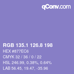 カラーコード: RGB 135.1 126.8 198 | qconv.com