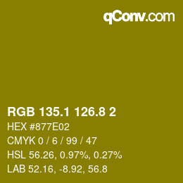 カラーコード: RGB 135.1 126.8 2 | qconv.com