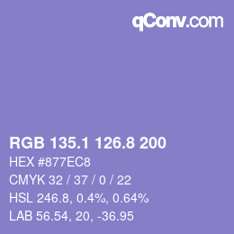 カラーコード: RGB 135.1 126.8 200 | qconv.com
