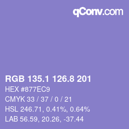 カラーコード: RGB 135.1 126.8 201 | qconv.com