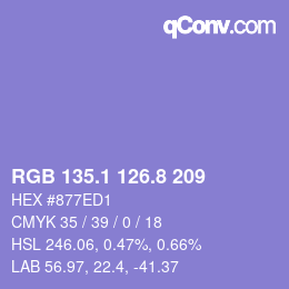 カラーコード: RGB 135.1 126.8 209 | qconv.com
