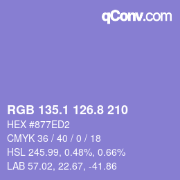 カラーコード: RGB 135.1 126.8 210 | qconv.com
