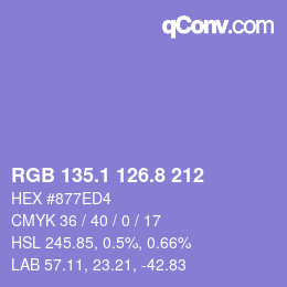 カラーコード: RGB 135.1 126.8 212 | qconv.com