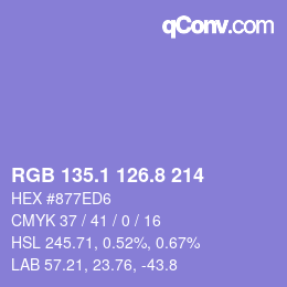 カラーコード: RGB 135.1 126.8 214 | qconv.com