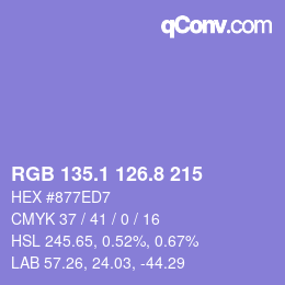 カラーコード: RGB 135.1 126.8 215 | qconv.com
