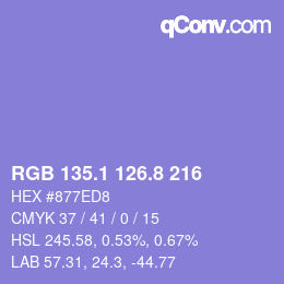 カラーコード: RGB 135.1 126.8 216 | qconv.com