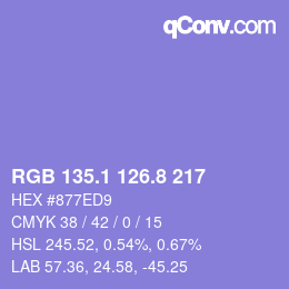 カラーコード: RGB 135.1 126.8 217 | qconv.com