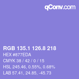 カラーコード: RGB 135.1 126.8 218 | qconv.com