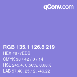 カラーコード: RGB 135.1 126.8 219 | qconv.com