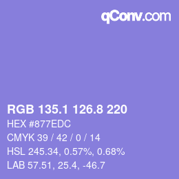 カラーコード: RGB 135.1 126.8 220 | qconv.com