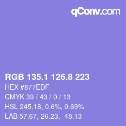 カラーコード: RGB 135.1 126.8 223 | qconv.com