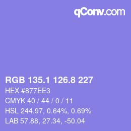 カラーコード: RGB 135.1 126.8 227 | qconv.com