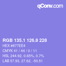 カラーコード: RGB 135.1 126.8 228 | qconv.com