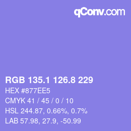 カラーコード: RGB 135.1 126.8 229 | qconv.com