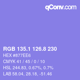 カラーコード: RGB 135.1 126.8 230 | qconv.com