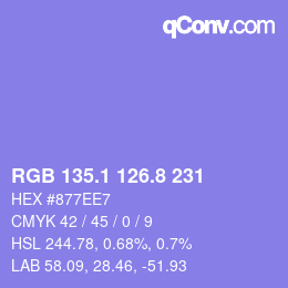 カラーコード: RGB 135.1 126.8 231 | qconv.com