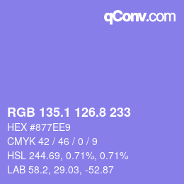 カラーコード: RGB 135.1 126.8 233 | qconv.com