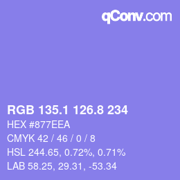 カラーコード: RGB 135.1 126.8 234 | qconv.com