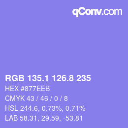 カラーコード: RGB 135.1 126.8 235 | qconv.com