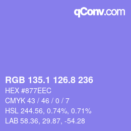 カラーコード: RGB 135.1 126.8 236 | qconv.com