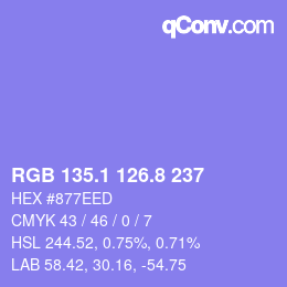 カラーコード: RGB 135.1 126.8 237 | qconv.com
