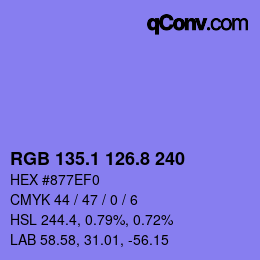 カラーコード: RGB 135.1 126.8 240 | qconv.com
