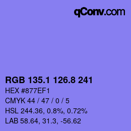 カラーコード: RGB 135.1 126.8 241 | qconv.com