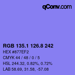 カラーコード: RGB 135.1 126.8 242 | qconv.com