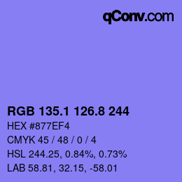 カラーコード: RGB 135.1 126.8 244 | qconv.com