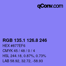 カラーコード: RGB 135.1 126.8 246 | qconv.com
