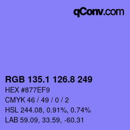 カラーコード: RGB 135.1 126.8 249 | qconv.com