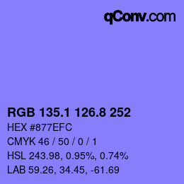 カラーコード: RGB 135.1 126.8 252 | qconv.com
