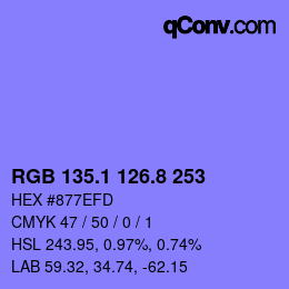 カラーコード: RGB 135.1 126.8 253 | qconv.com
