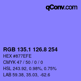 カラーコード: RGB 135.1 126.8 254 | qconv.com