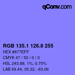 カラーコード: RGB 135.1 126.8 255 | qconv.com