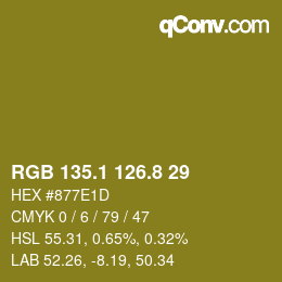 カラーコード: RGB 135.1 126.8 29 | qconv.com
