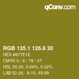 カラーコード: RGB 135.1 126.8 30 | qconv.com
