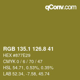 Color code: RGB 135.1 126.8 41 | qconv.com