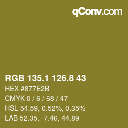 カラーコード: RGB 135.1 126.8 43 | qconv.com