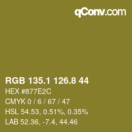 カラーコード: RGB 135.1 126.8 44 | qconv.com