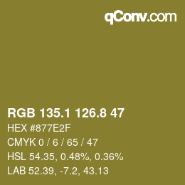 カラーコード: RGB 135.1 126.8 47 | qconv.com